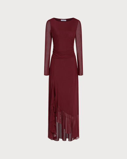 Vestido Maxi de Cuello Barco Rojo