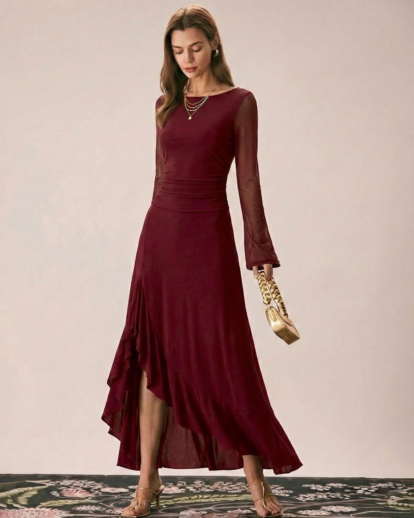 Vestido Maxi de Cuello Barco Rojo