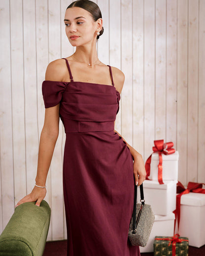 Vestido Maxi Rojo Vino Off The Shoulder