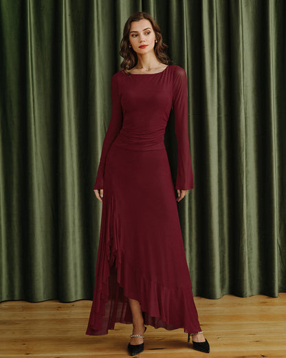 Vestido Maxi de Cuello Barco Rojo