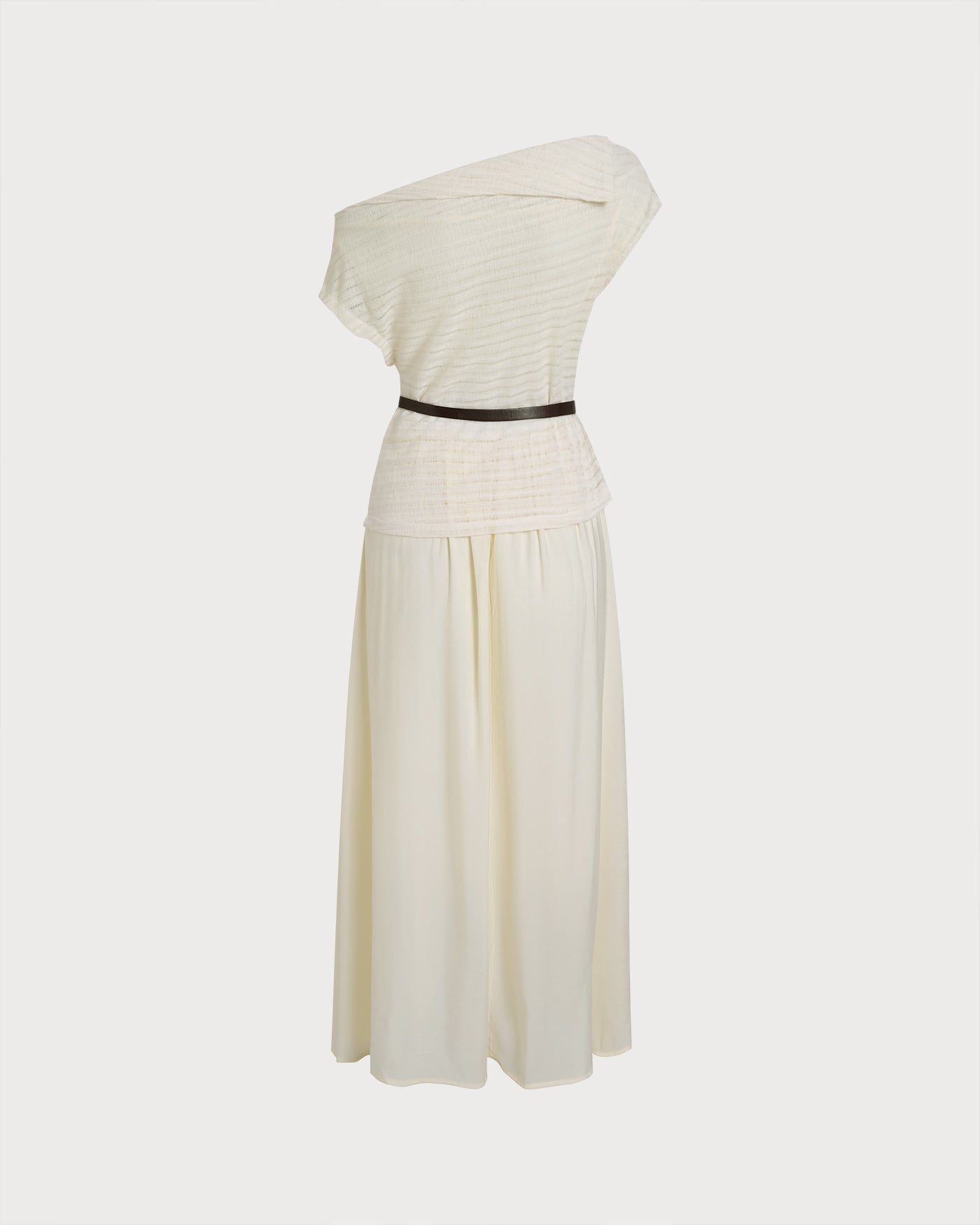 Vestido Midi de Cuello Barco con Cinturón en Albaricoque