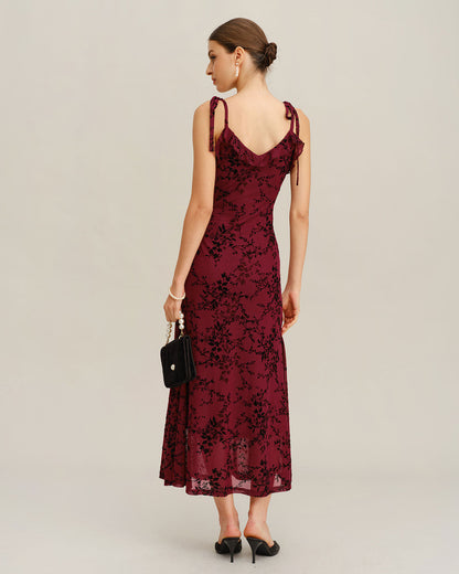 Vestido Midi Rojo con Volantes Florales