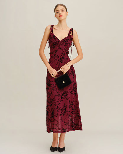 Vestido Midi Rojo con Volantes Florales