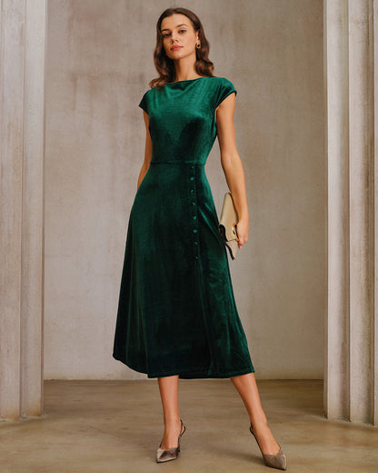 Vestido Midi A-Line de Terciopelo Verde