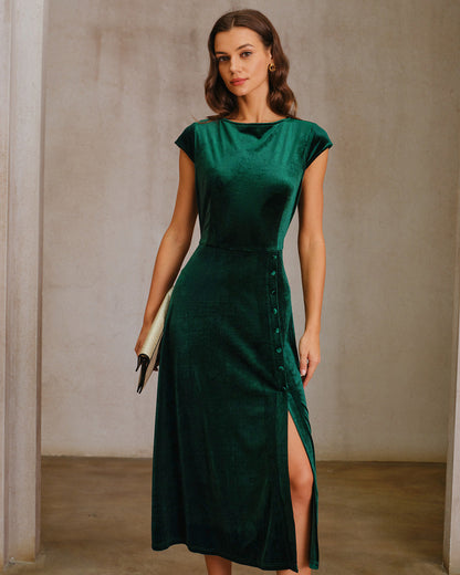 Vestido Midi A-Line de Terciopelo Verde