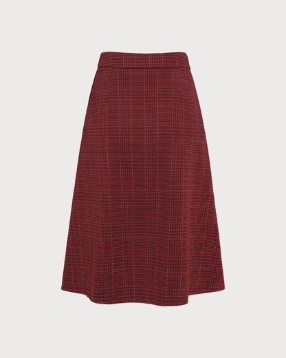 Falda Midi A-Line de Cuadros Rojos