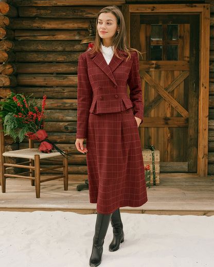 Falda Midi A-Line de Cuadros Rojos