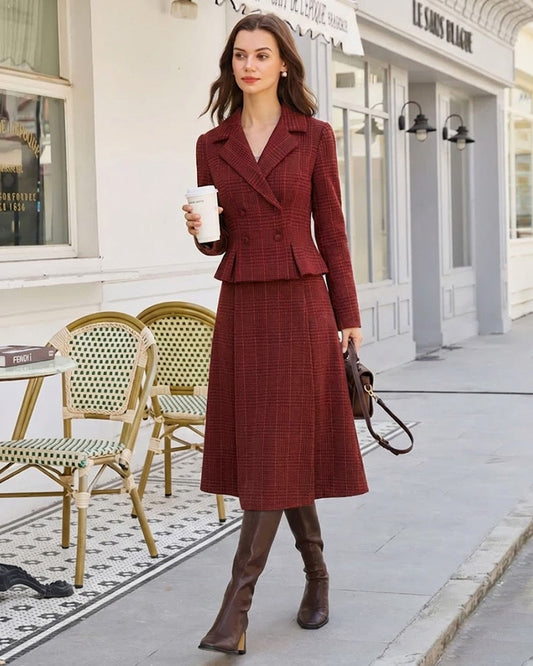 Falda Midi A-Line de Cuadros Rojos