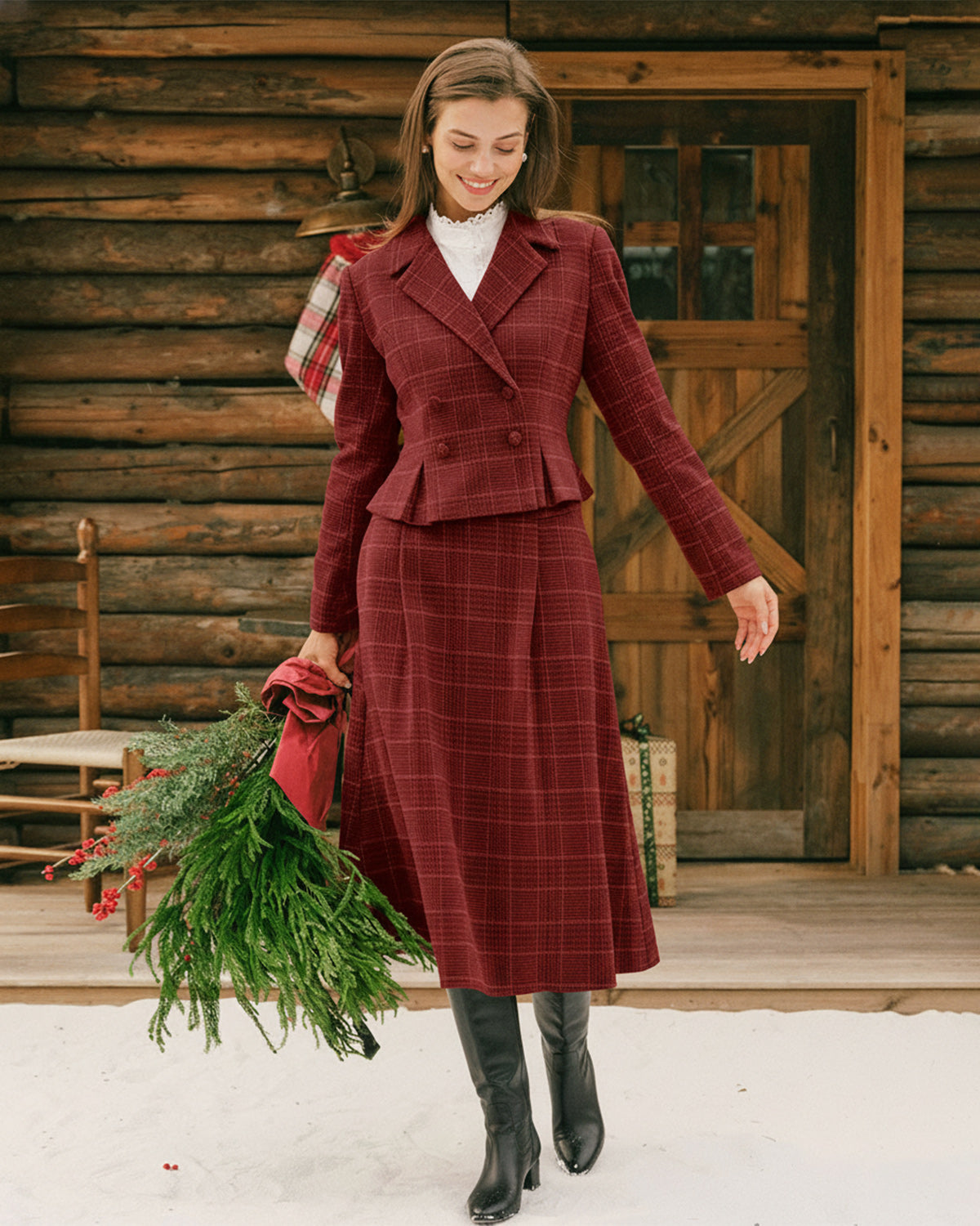 Falda Midi A-Line de Cuadros Rojos