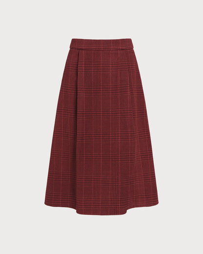 Falda Midi A-Line de Cuadros Rojos