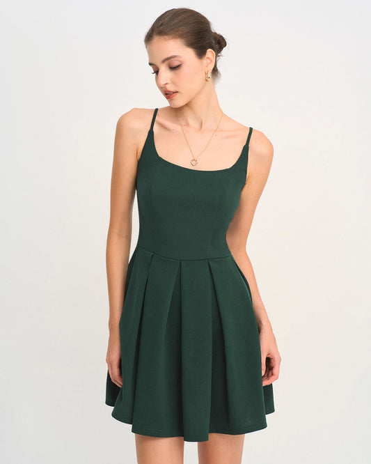 Vestido Mini Slip Plisado Verde