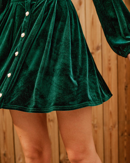 Vestido Mini de Manga Farol en Terciopelo Verde