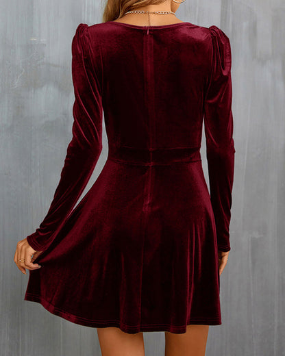 Vestido Mini A-Line de Velour Rojo Vino