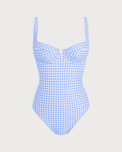 Monokini Azul a Cuadros con Aros