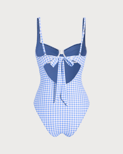 Monokini Azul a Cuadros con Aros
