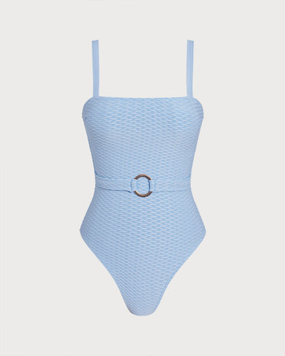 Bañador de Una Pieza Bandeau con O-Ring Azul