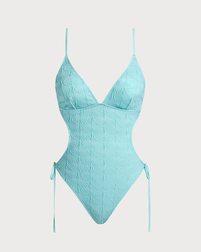 Bralette Texturizado Azul Traje de Baño de Una Pieza
