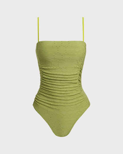 Bralette Verde Jacquard Traje de Baño de Una Pieza