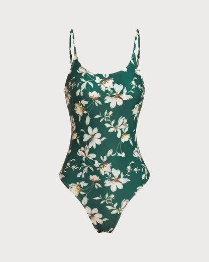 Traje de Baño Verde Floral sin Espalda