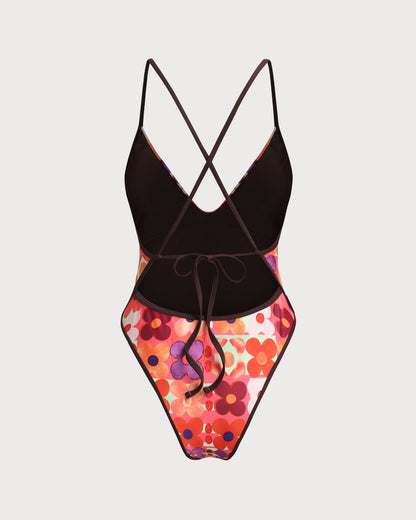 Bañador de Una Pieza con Corsé Floral Rojo