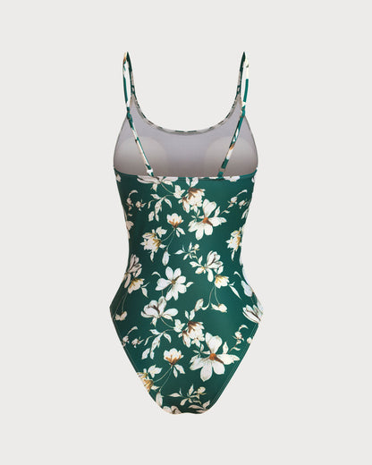 Traje de Baño Verde Floral sin Espalda