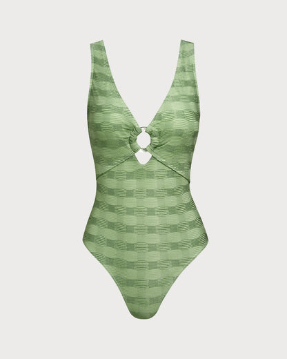 Traje de Baño de Una Pieza Texturizado en Verde con O-Ring