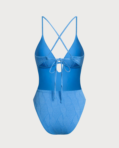 Bañador de Una Pieza con Textura Azul