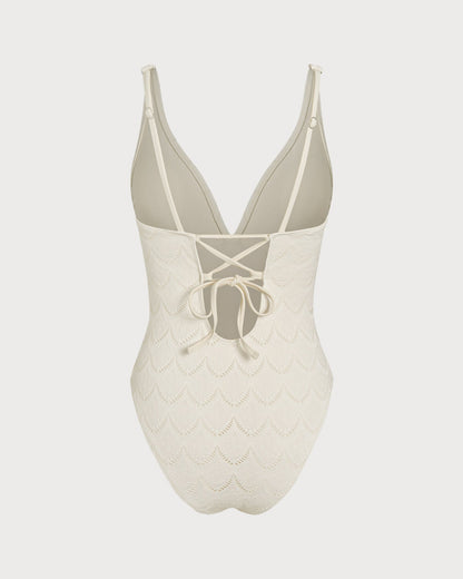 Bralette Texturizado Off White Traje de Baño de Una Pieza