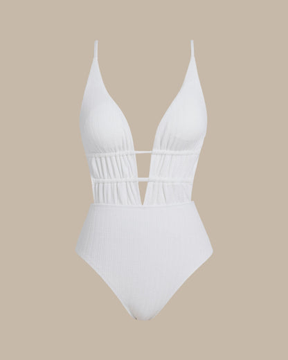 Bralette Blanco Texturizado de Una Pieza para Baño