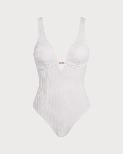 Cuerpo Entero Blanco Texturizado con Corte