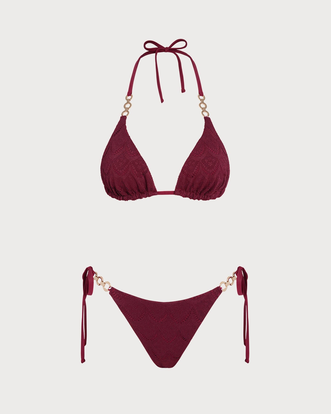 Conjunto de Bikini Reversible con Tirantes y Cuerda en Rojo Ladrillo