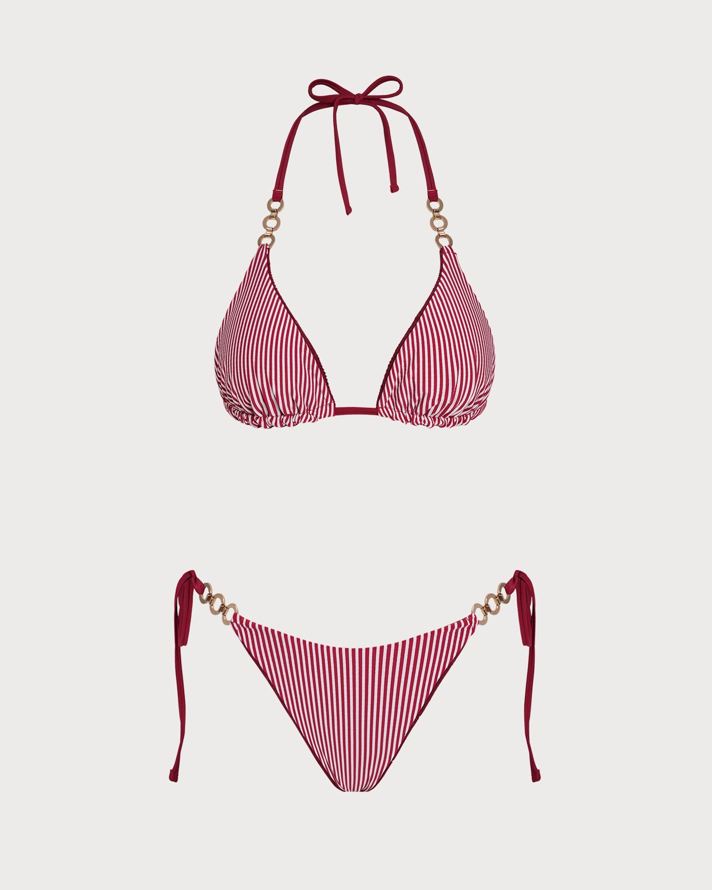 Conjunto de Bikini Reversible con Tirantes y Cuerda en Rojo Ladrillo