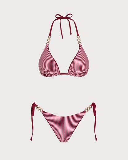 Conjunto de Bikini Reversible con Tirantes y Cuerda en Rojo Ladrillo