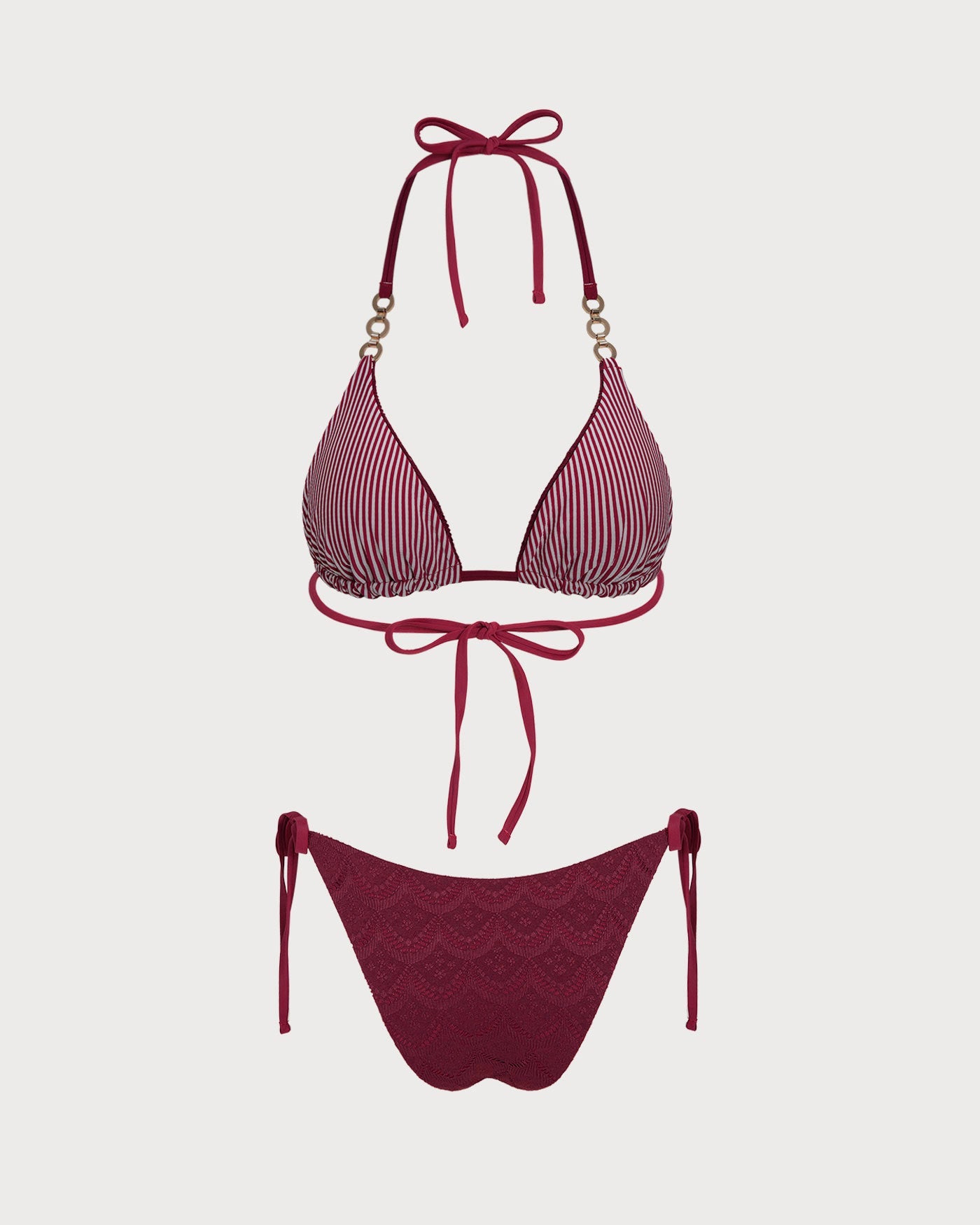 Conjunto de Bikini Reversible con Tirantes y Cuerda en Rojo Ladrillo