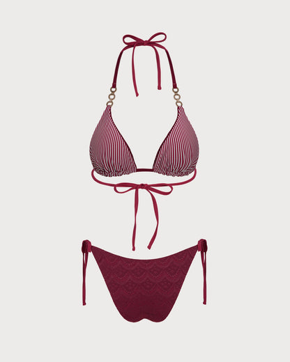 Conjunto de Bikini Reversible con Tirantes y Cuerda en Rojo Ladrillo