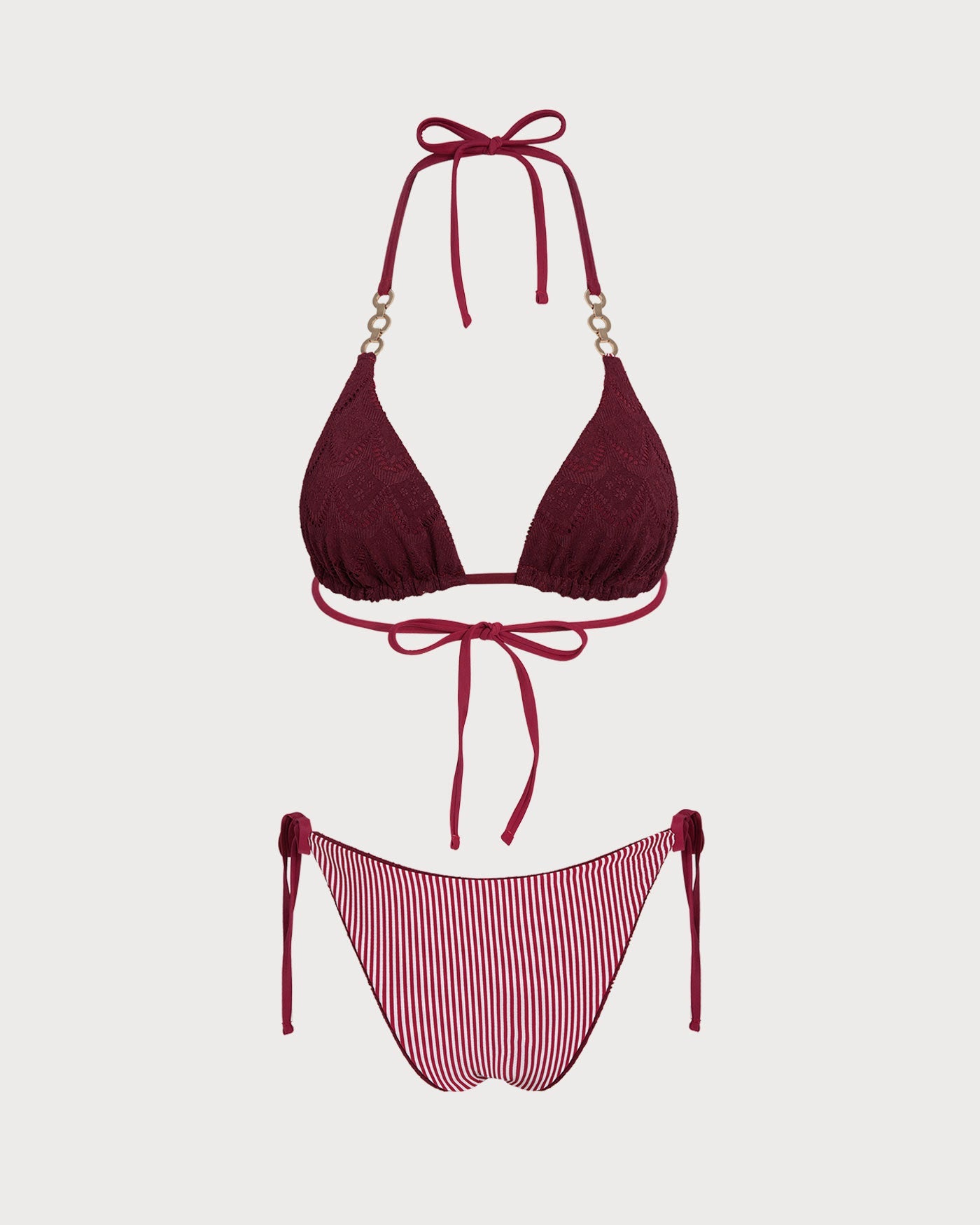 Conjunto de Bikini Reversible con Tirantes y Cuerda en Rojo Ladrillo