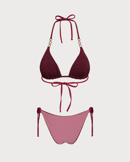 Conjunto de Bikini Reversible con Tirantes y Cuerda en Rojo Ladrillo