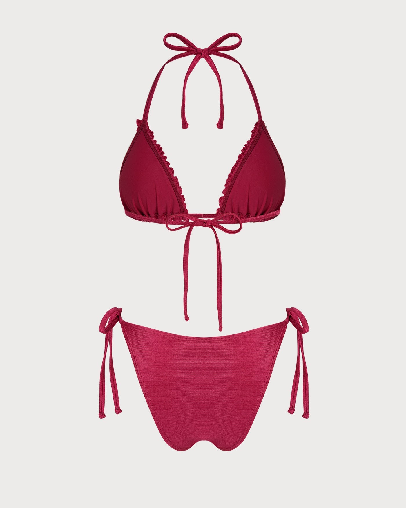 Conjunto de Bikini Triangular Rizado Rojo con Halter