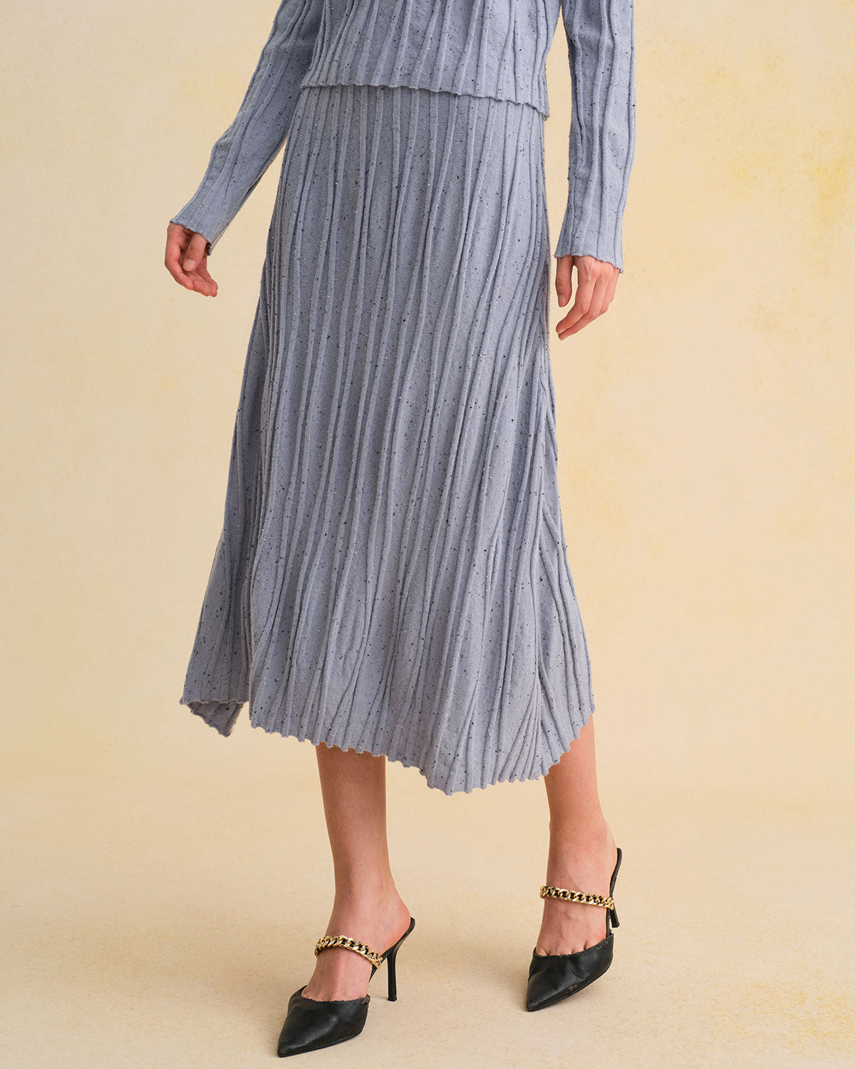 Falda Midi A-Line de Cintura Elástica Azul