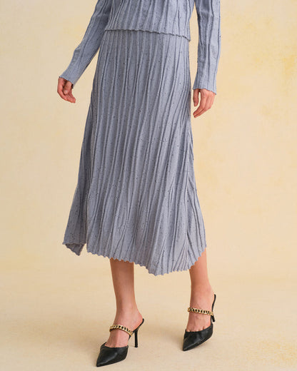 Falda Midi A-Line de Cintura Elástica Azul