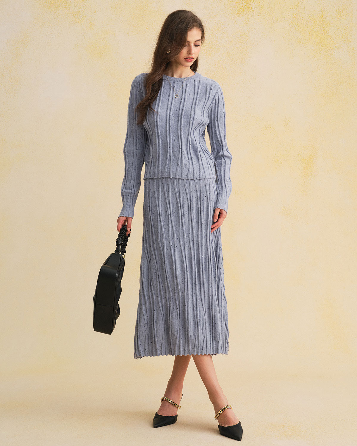 Falda Midi A-Line de Cintura Elástica Azul