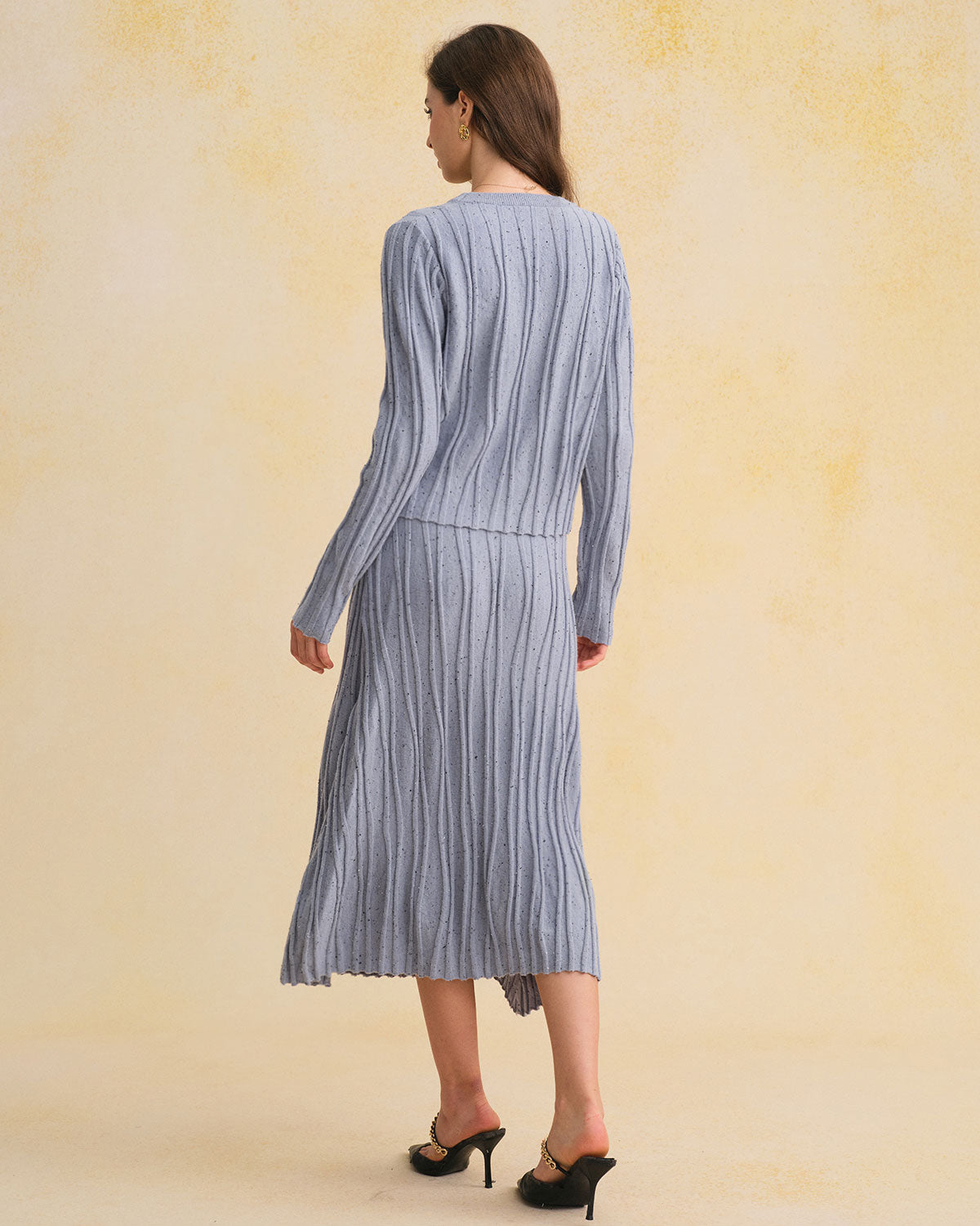 Falda Midi A-Line de Cintura Elástica Azul