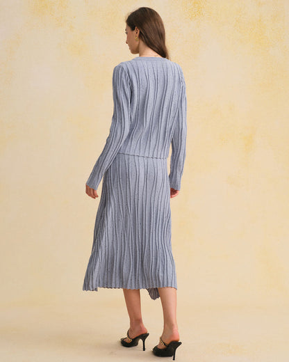 Falda Midi A-Line de Cintura Elástica Azul