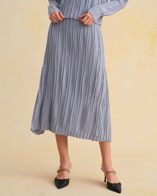 Falda Midi A-Line de Cintura Elástica Azul