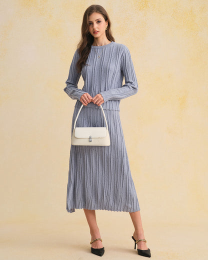 Falda Midi A-Line de Cintura Elástica Azul