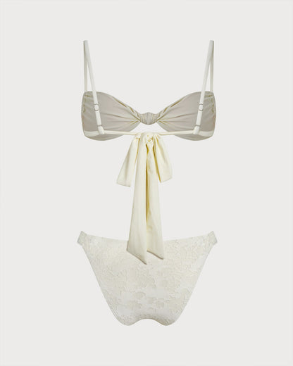 Conjunto de Bikini Triangular Texturizado Blanco con Cordón