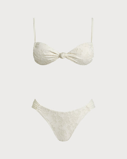 Conjunto de Bikini Triangular Texturizado Blanco con Cordón