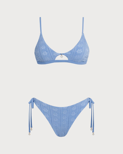 Conjunto de Bikini Triangular U en Color Azul Floral
