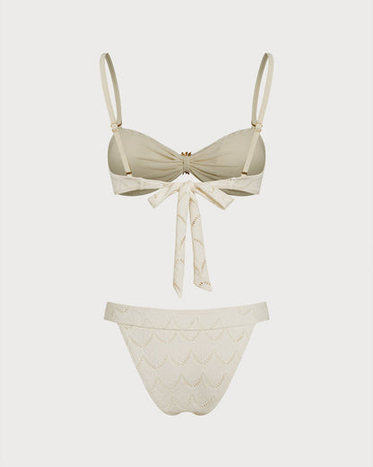 Conjunto de Bikini Bandeau con Cordón Off White