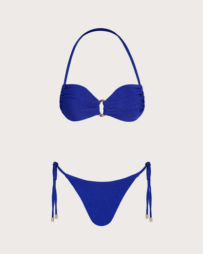Conjunto de Bikini Bandeau con O-Ring Azul